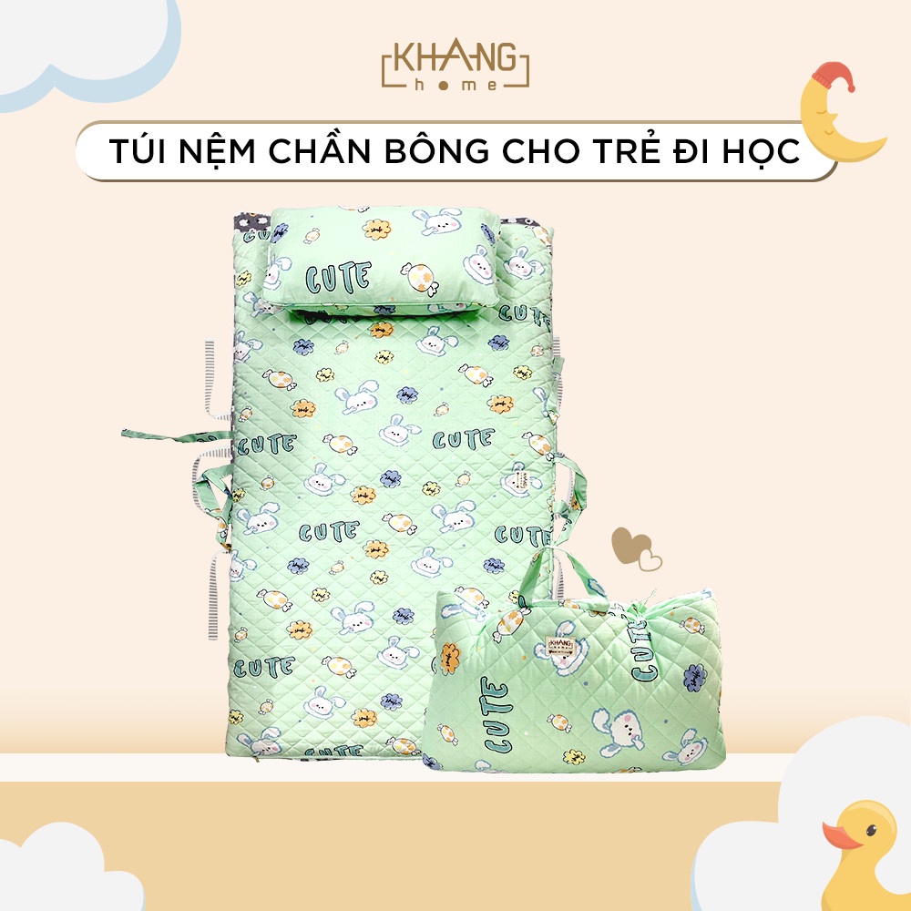Túi Nệm Chần Bông Khang Home Cho Trẻ Đi Học Kèm Gối Nằm 70x150cm