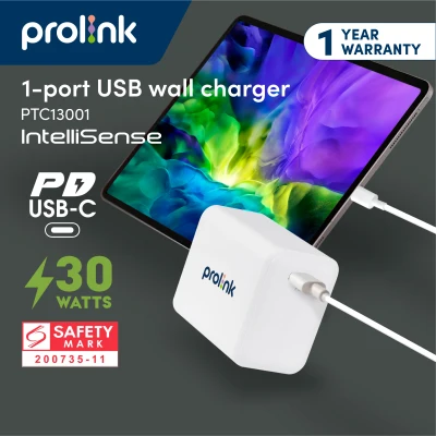 Prolink PTC13001 30W PD Wall Charger with IntelliSense