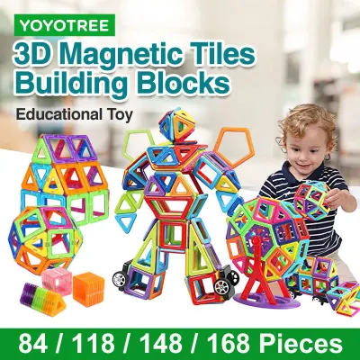 [2021 UPGRADE] 84/118/148/168pcs 3D Magnetic Tiles Building Blocks Construction Toys Kids Stacking Blocks Set