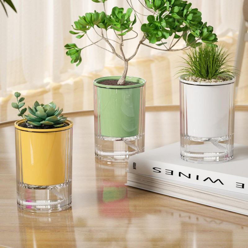 Spring Home Plastic Flower Pots Transparent Flower Pot Automatically Absorbs Water in the Office. Two-Layer Plant Pot for Growing Plants. ราคา 49 บาท*ส่งฟรี