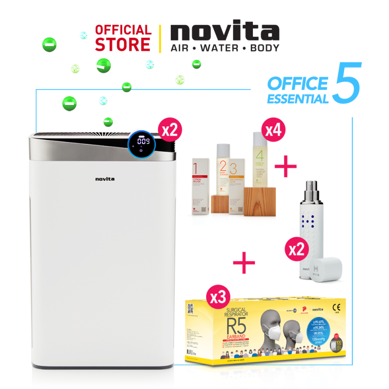 novita Office Essential Package 5 (4-in-1 Air Purifier A4S x 2 + Air Purifying Solution Concentrate x 4 + Surgical Respirator R5 (100pcs in a box) x 3 +Portable Disinfectant H-Mist22 x 2 Singapore