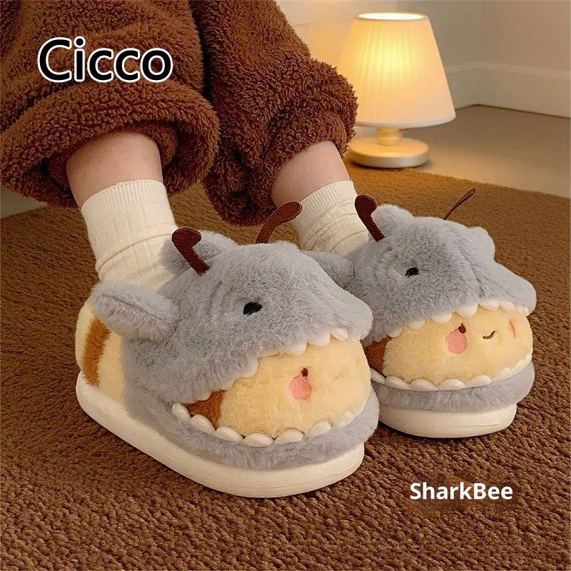 Cicco dễ thương phim hoạt hình cá mập ong dép cho nam giới và phụ nữ, xù ấm áp giày trong nhà với chống trượt EVA duy nhất