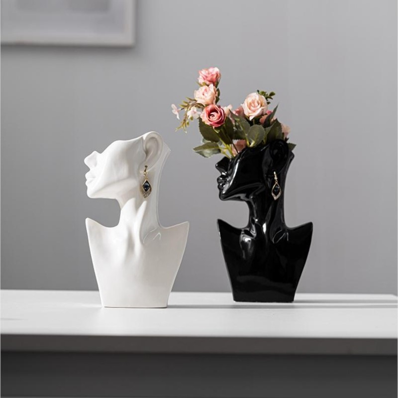 ☑♈ARTE moderna estilo nórdico cerâmica brinco rosto vaso escultura artesanato criativo mulher corpo de flores Sala Estar quarto decoração sua