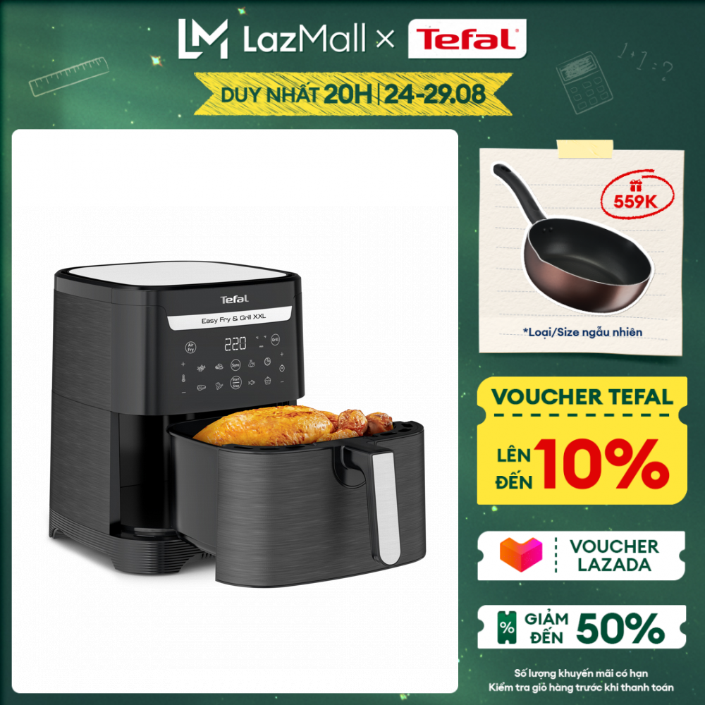Nồi chiên không dầu tefal 2in1 easy fry & grill 6.5l xxl ey801815