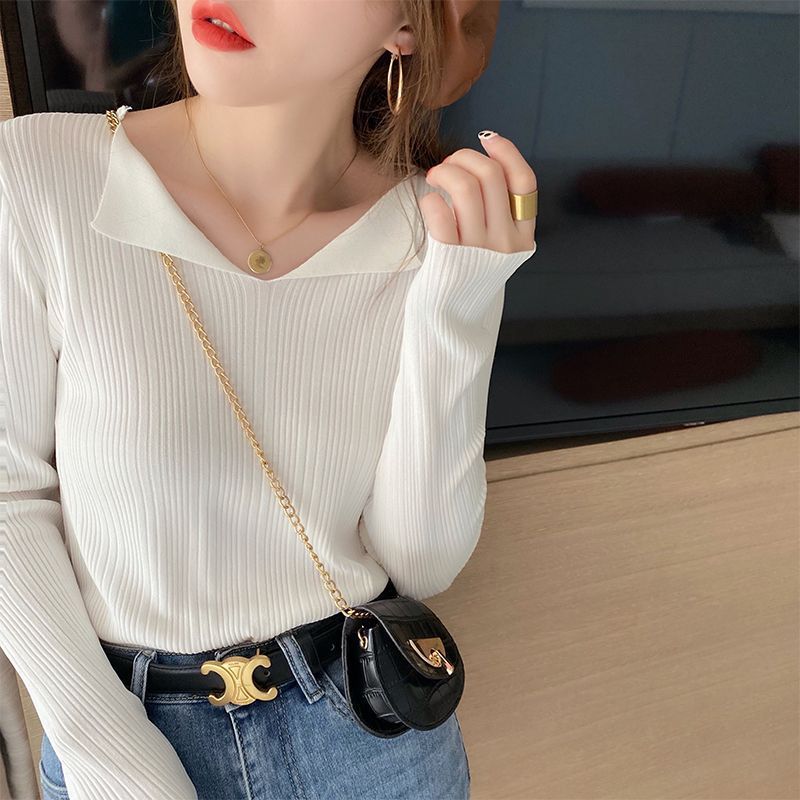7SiLZD  Màu Cam v Áo Dệt Kim Cổ Áo Áo Mặc Trong Dài Tay Chui Đầu Thu Phối Bên Trong Cho Nữ Áo Len Mặ