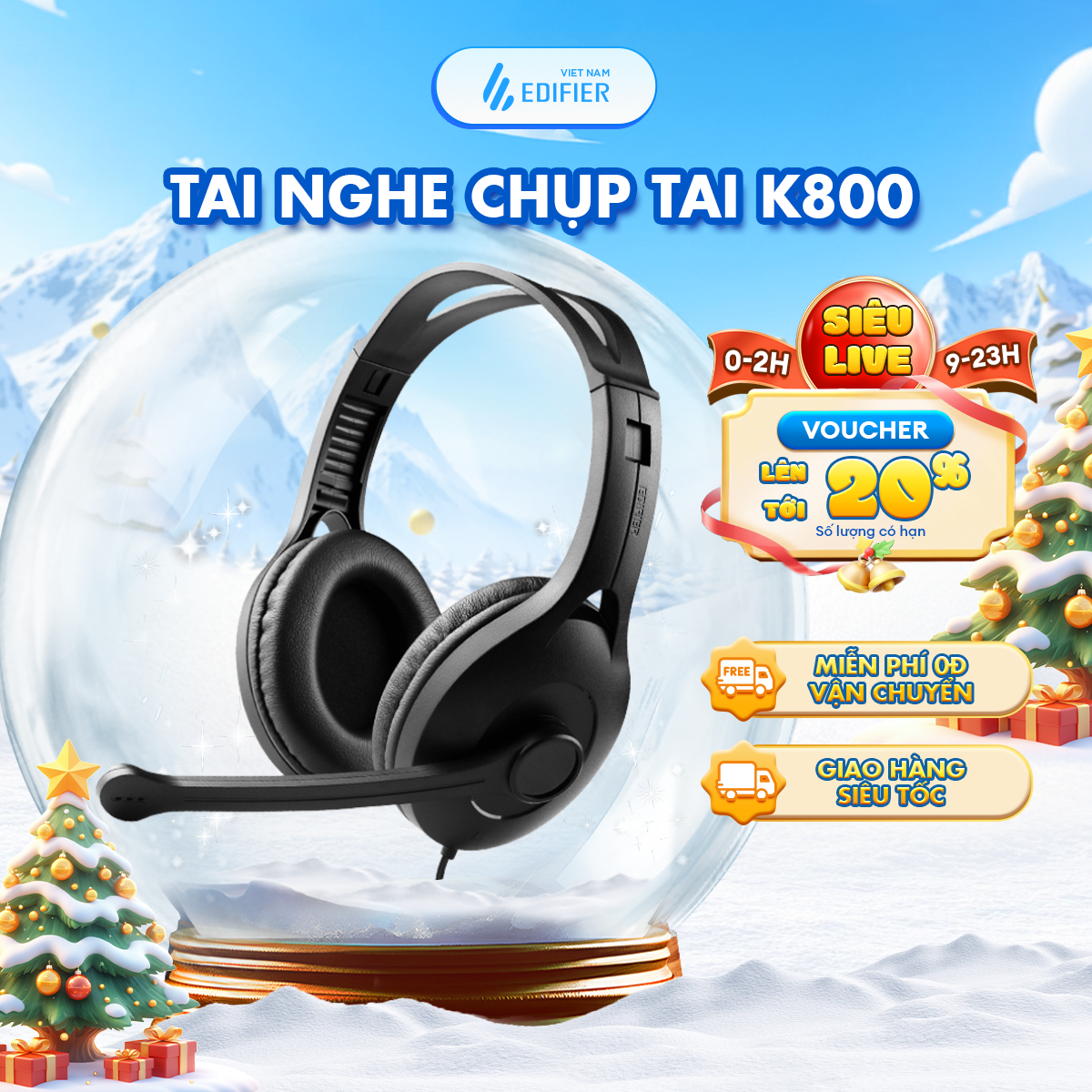 Tai nghe chụp tai có mic EDIFIER USB K800 | Chống ồn | Chân cắm USB | Kích thước gọn nhẹ | Bảo hành 15 Tháng