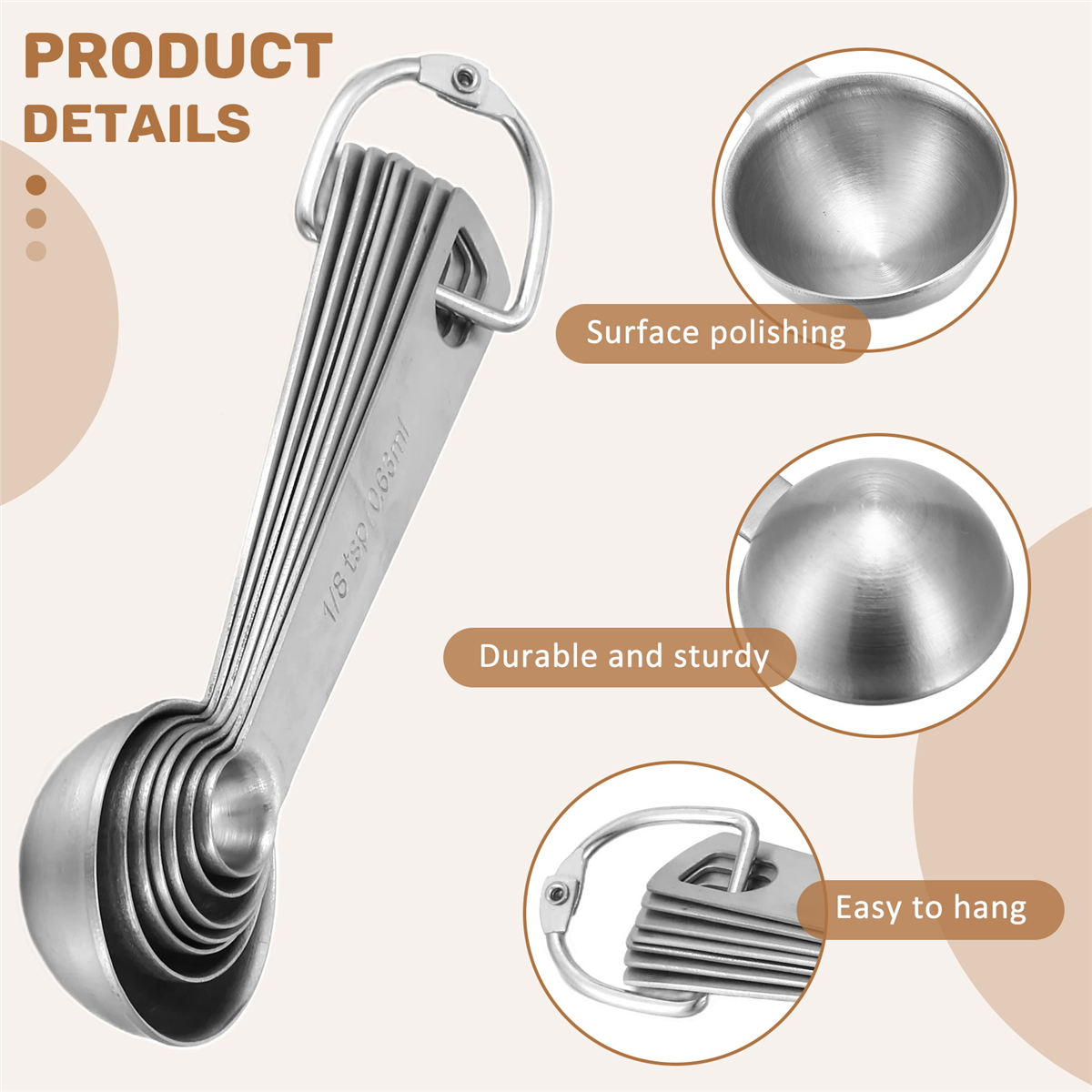 (IQTV) Stainless Steel Measuring Cups and Spoons Set of 14 Pieces,7 Nesting Cups and 7 Stackable Spo