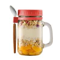 Reusable Oat Jars with Lid & Spoon - Portable Glass Cereal & Meal Prep Containers for Overnight Oats Yogurt Salads Airtight Leak-Proof Snack Jar