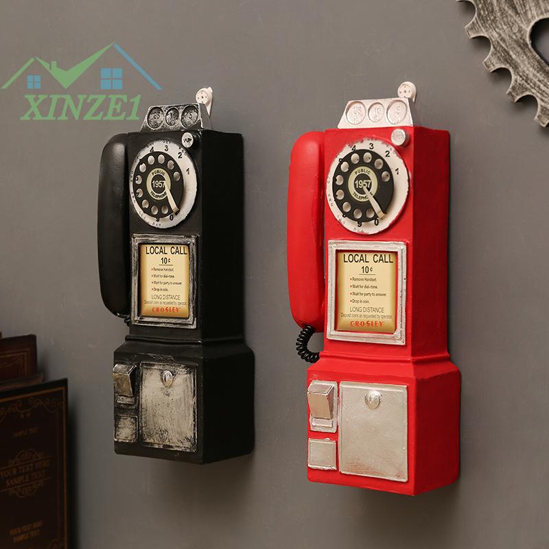 XZ♥🎈 Vintage Telephone Model Wall-Mounted Resin Booth Telephone Figurine Rotary Old-fashioned Telephone Ornament Photography Props ราคา 268 บาท*ส่งฟรี