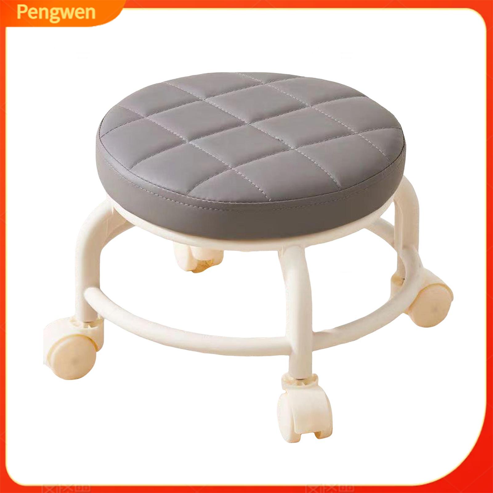 Pengwen Mini Stool with Wheels Low Rolling Stool with 360° Swivel Wheels Heavy Duty Mini Chair Faux Leather Cushion Portable Rotating Seating Stool for Home Office Salon and Workshop Use - 6