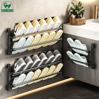 Slipper rack, wall-mounted, non-perforated bathroom, toilet, simple,shoe rack behind door, multi-functional shelf, foldable storage rack