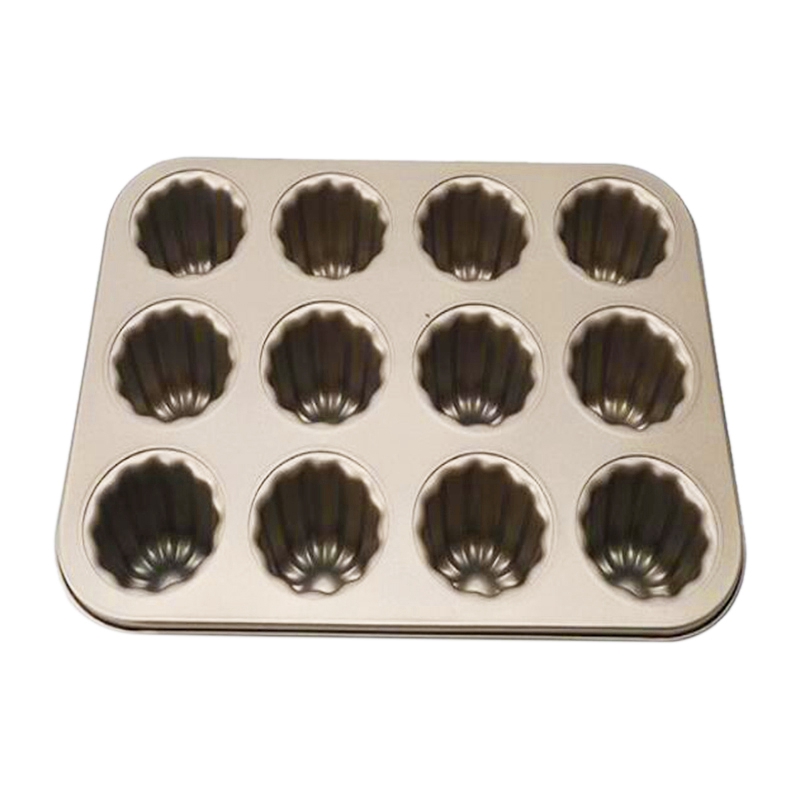 (IMTO) Canele Mold Cake Pan, 12-Cavity Non-Stick Cannele Muffin Bakeware Cupcake Pan for Oven Baking(Champagne Gold)