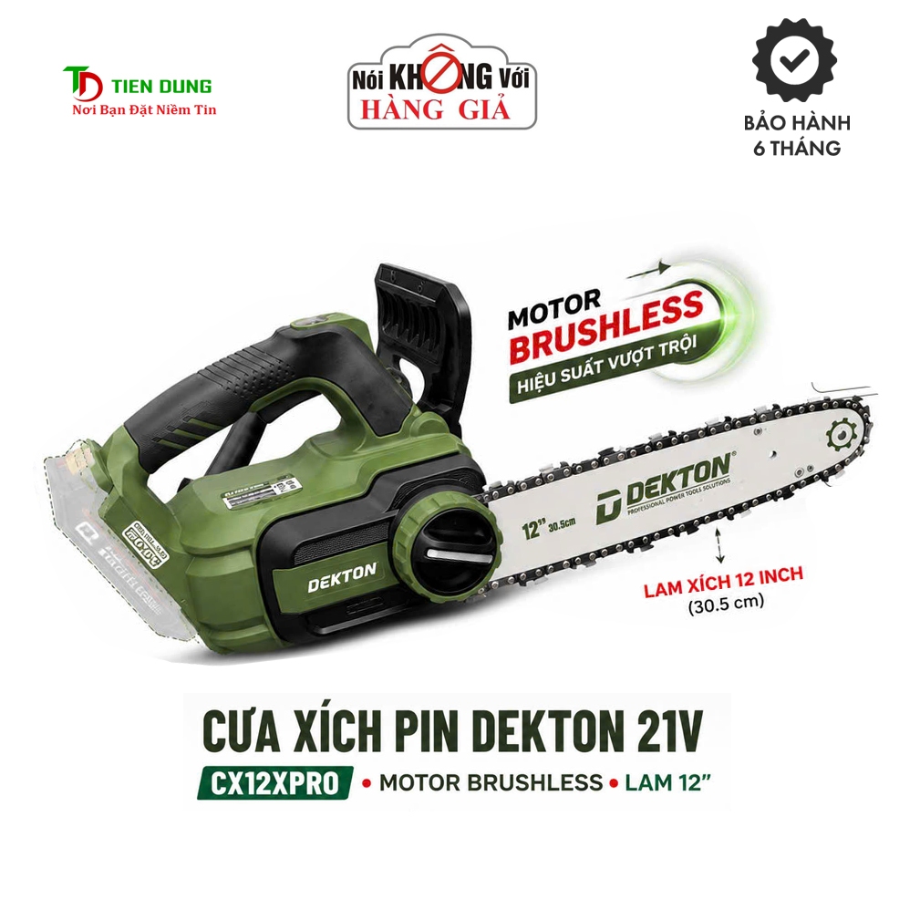 Thân máy cưa xích pin DEKTON M21-CX12PRO motor brushless lam 12inch (30.5cm) tra nhớt tự động