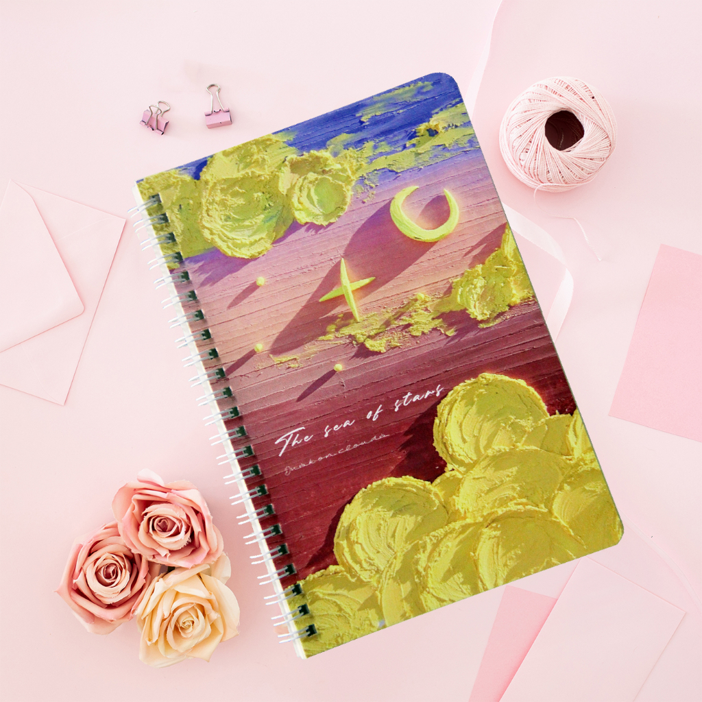 A5 notebook set 10 pcs for high school Size Oil Painting Coil Notebook Spiral Landscape Aesthetic (60 sheets) A5 Cartoon Coil Notebook Spiral Landscape aesthetic
