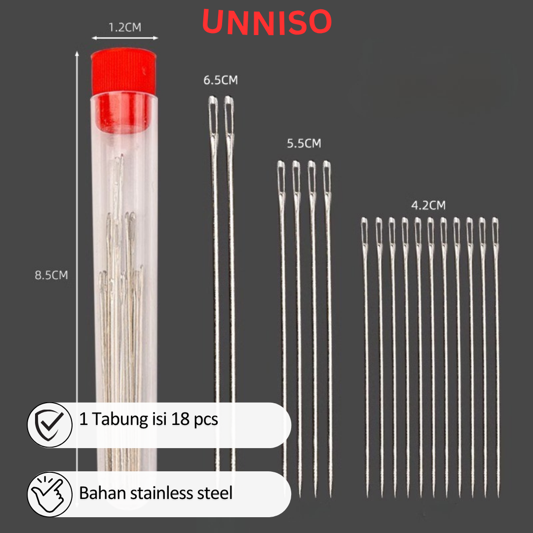 UNNISO - Jarum Jahit Tabung Set Isi 18 Pc