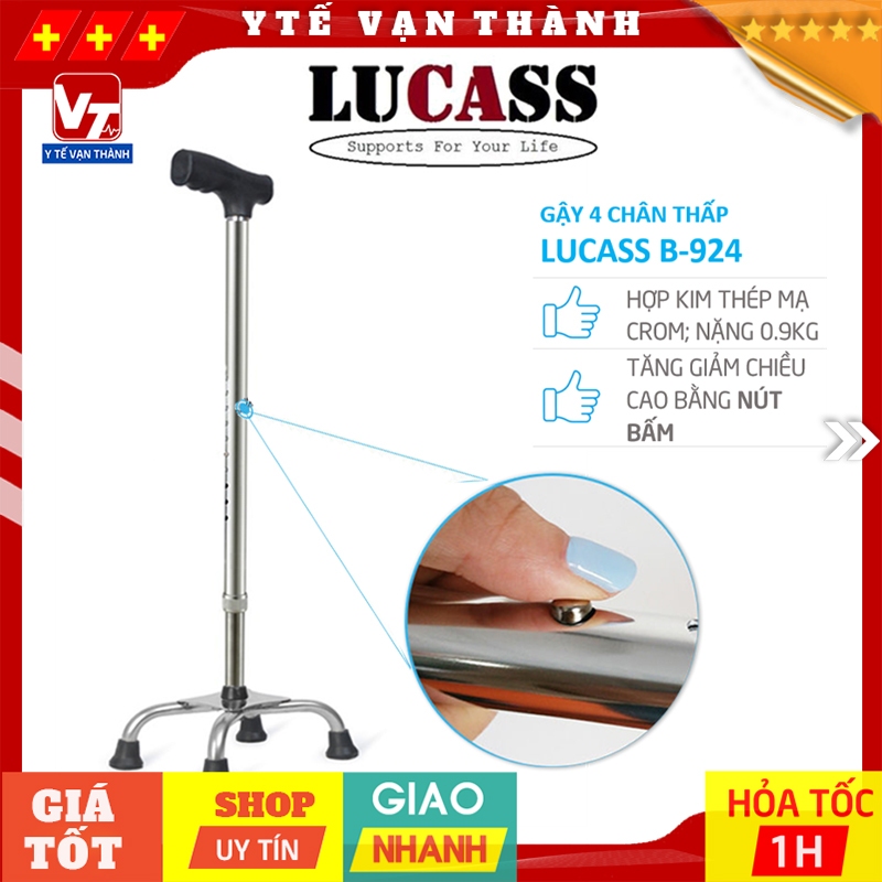 ✅ gậy 4 chân thấp lucass b-924 | có thể tăng giảm chiều cao -vt0307 - y tế vạn thành