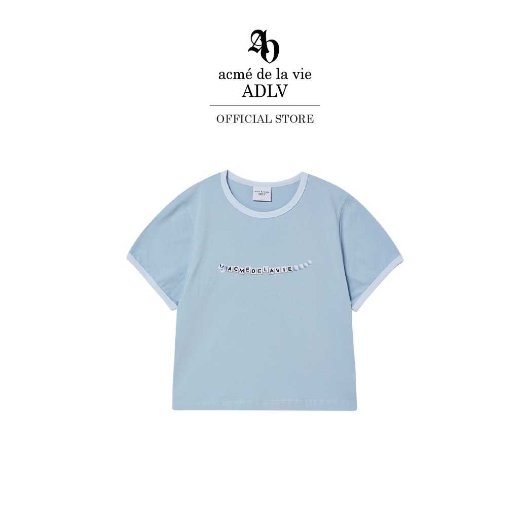 ADLV [acme de la vie] เสื้อครอป รุ่น Snake Initial Ringer Crop Short Sleeve T-Shirt Blue ราคา 2,200 บาท*ส่งฟรี