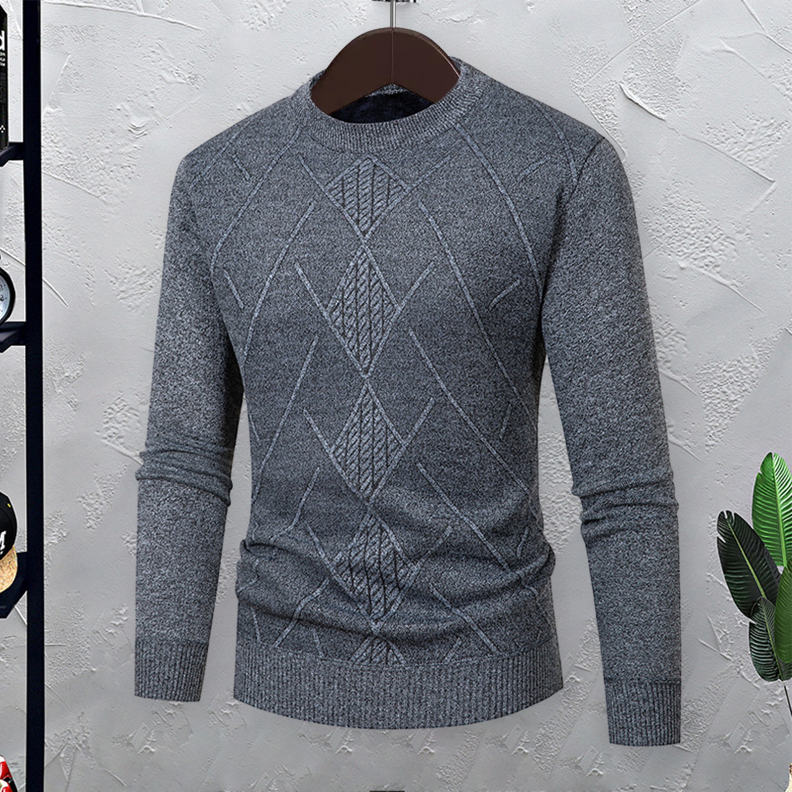 Maglione girocollo da uomo in tinta unita maglione per inverno casual pullover di media lunghezza meno di819_voghion.com