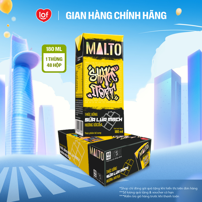Sữa lúa mạch MALTO Shake It Off hương sôcôla thùng 48 hộp x 180ml