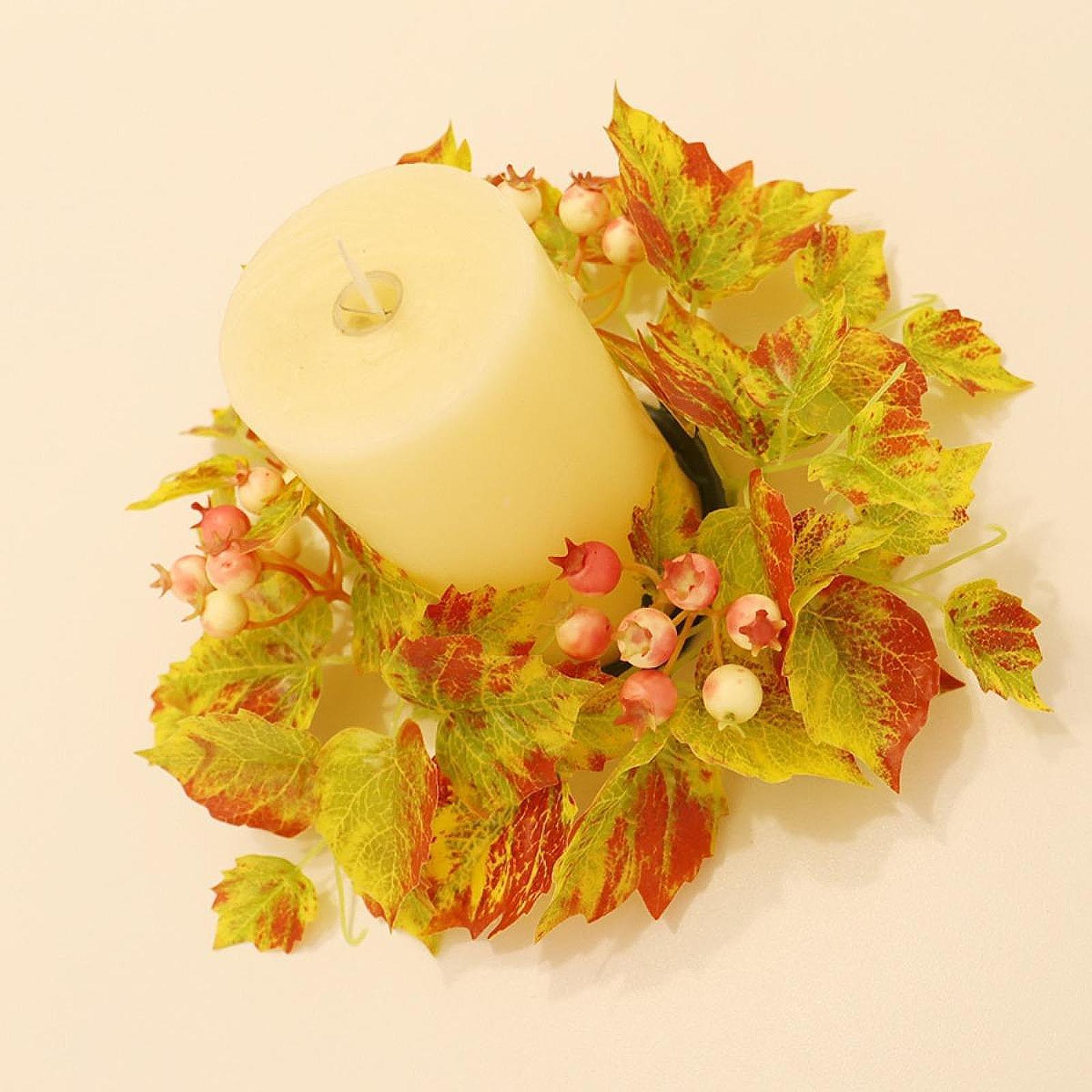 Fityle Pillar Candle Ring Artificial Wreath Small Autumn Wreath Diameter 25 cm Decorative Harvest Wreath Party Wedding Ornament