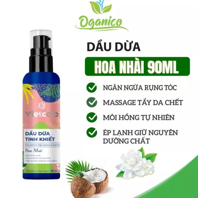 Dầu dừa tinh khiết mỹ phẩm hương Hoa Nhài, hương sả chanh – 90ml -Leaf organic