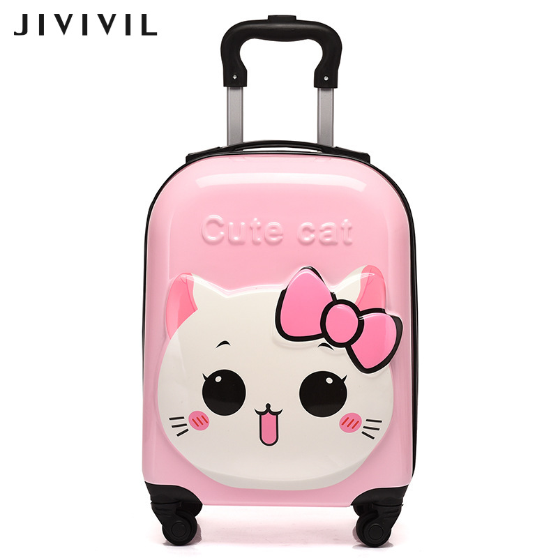  JIVIVIL Túi trẻ em trường hợp xe đẩy trẻ em hoạt hình Vali bánh xe kéo phổ thông 18 inch dễ thương động vật 3D Vali sinh viên 7 màu 