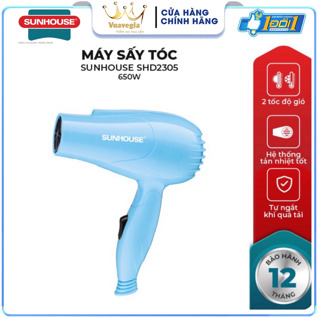 Máy sấy tóc sunhouse shd2305 xanh - hàng chính hãng bảo hành 24 tháng