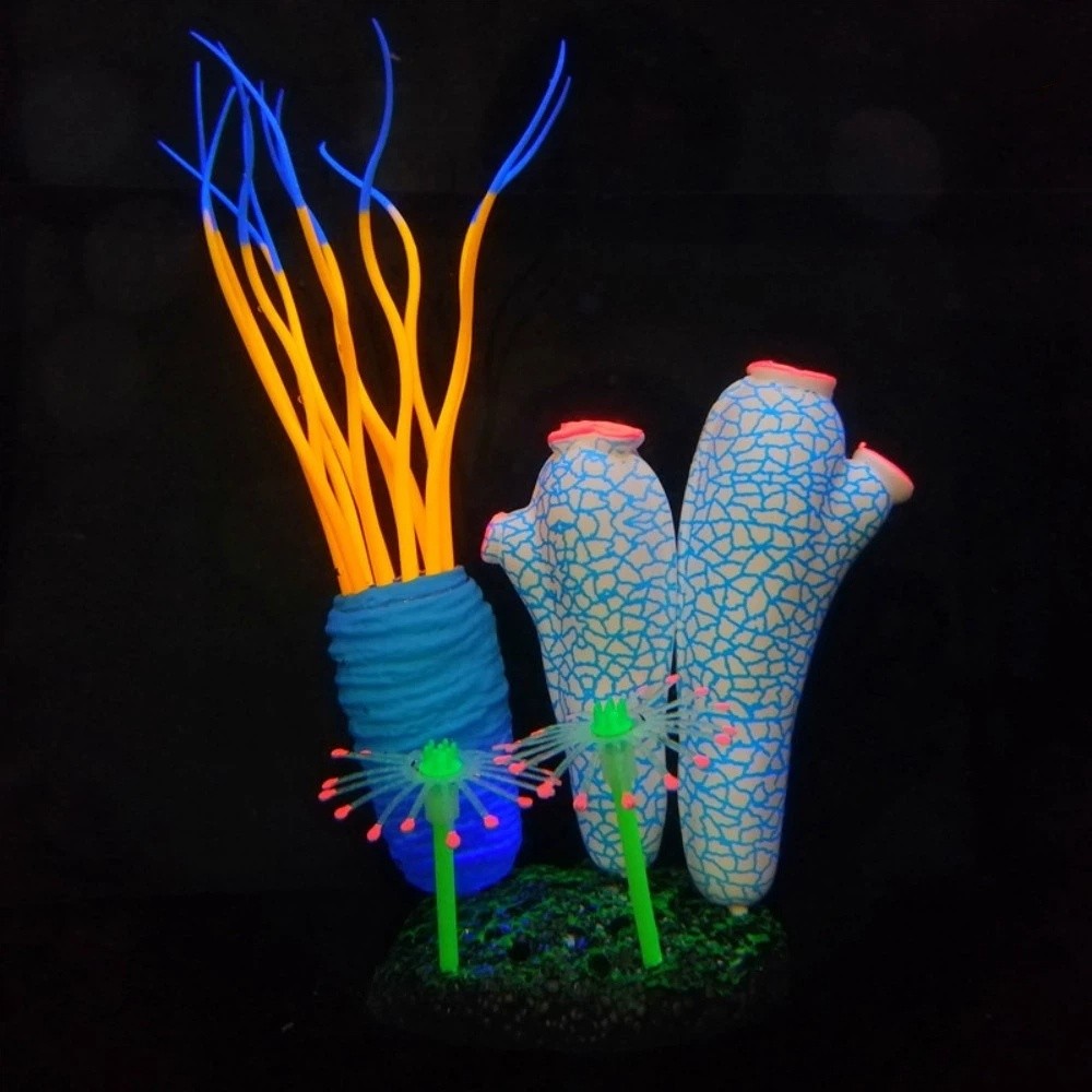 HAPPY ODDS Sáng Mô phỏng phun nước biển Thực tế Silicone Cây dưới nước Trang trí Đầy màu sắc Cây nước bể cá Môi trường sống của bò sát - 5