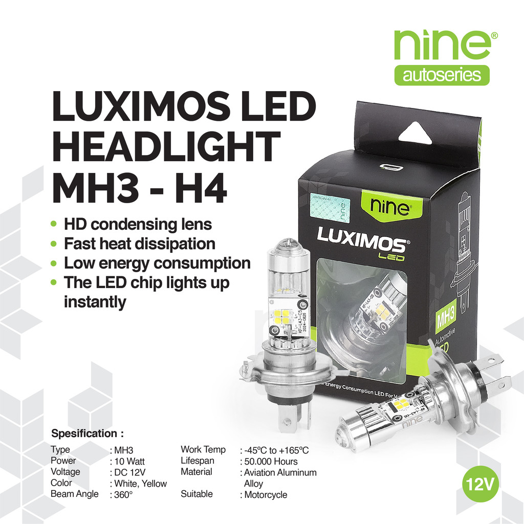 LUXIMOS Lampu Depan Motor 10W DC 12V H4 Senja Vixion Scoopy Verza Super Terang MH3 - NINE AUTOSERIES Harga 59,900 rupiah*Gratis Ongkir