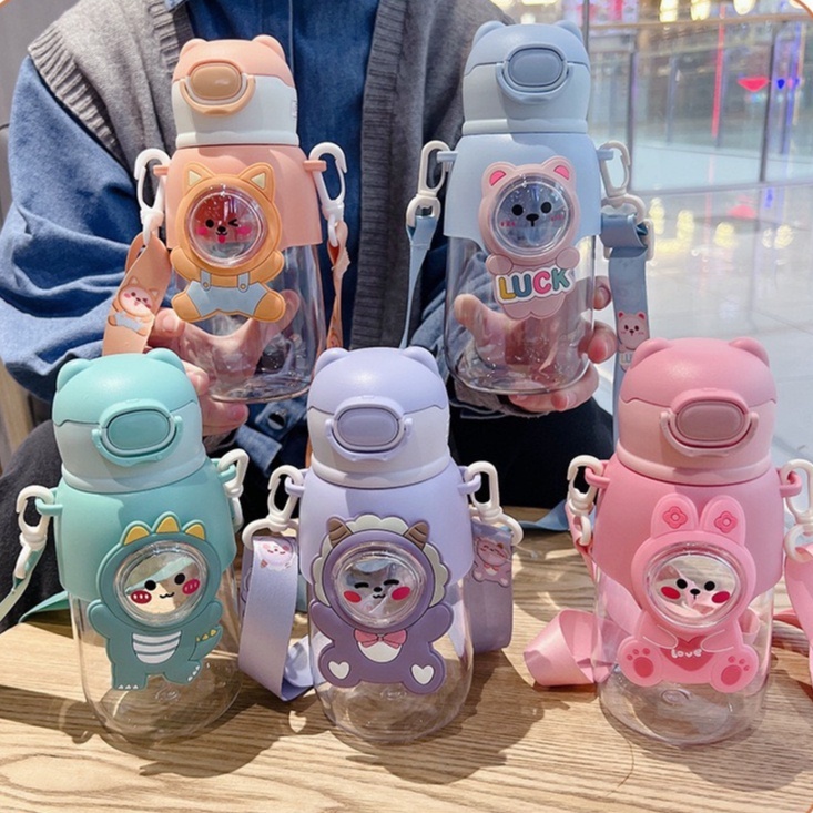 Bình Nước Giữ Nhiệt 600ml Bình Bình Giữ Nhiệt Cho Bé Có Ống Hút Nước Cho Bé Chống đổ Có Dây đeo Tiện Lợi