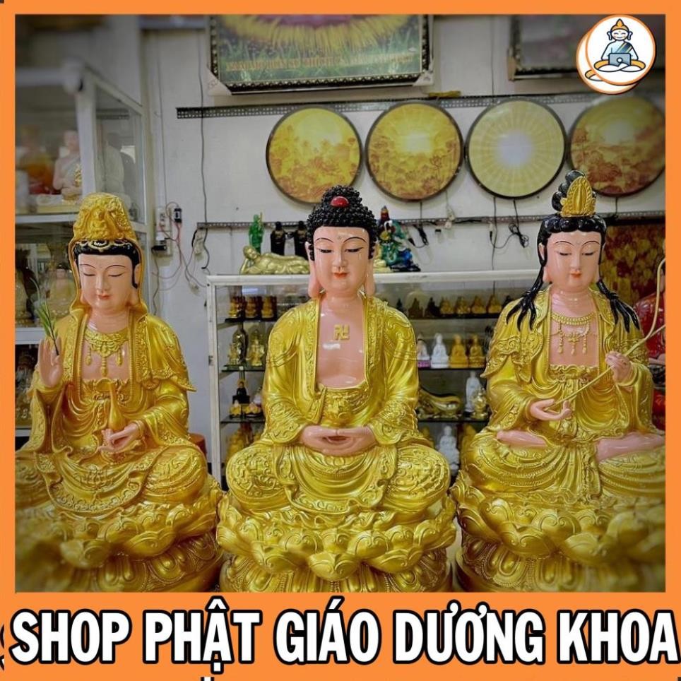 Tây Phương Tam Thánh Ngồi 50cm Vàng Vẽ  COMPOSITE  DƯƠNG KHOA SHOP