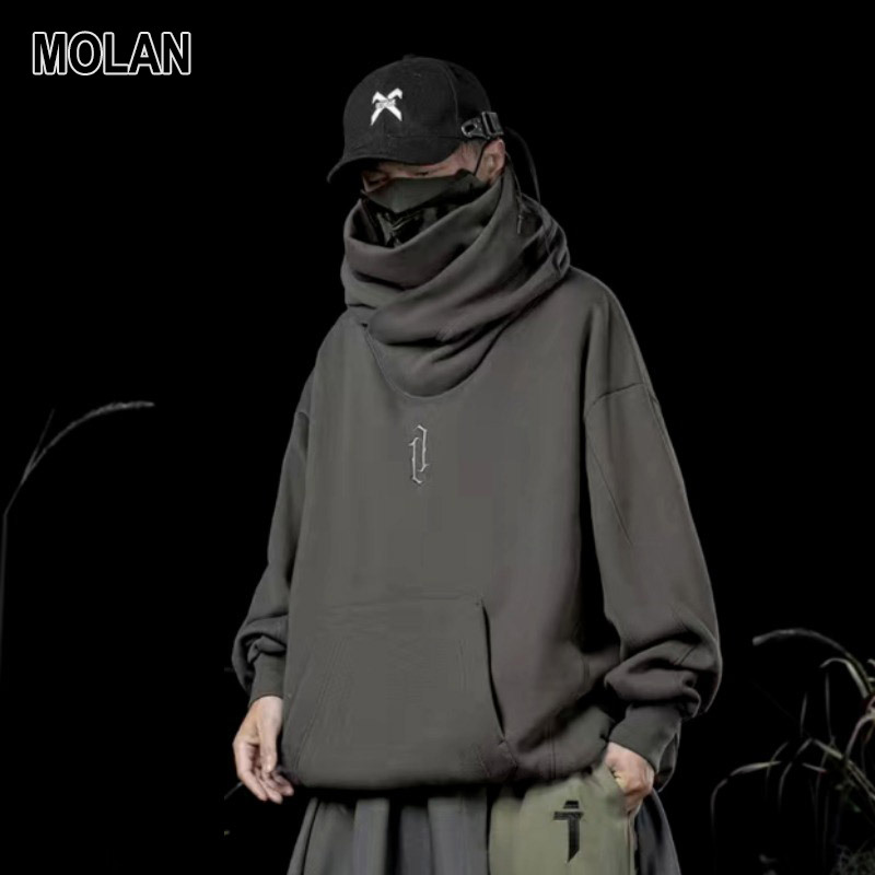 MOLAN áo khoác gió Áo khoác hoodie zipÁo khoác thêu cổ lọ cho nam áo nỉ có mũ