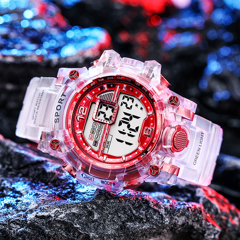 Transparent Sports Watch Alarm Countdown Dual Time For Kids Girls TF-Ais-VN