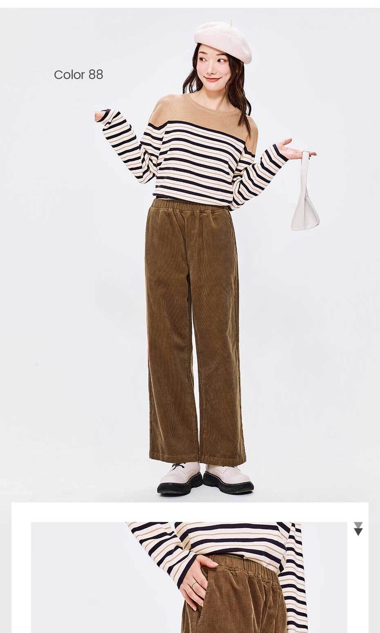 Giordano Beau Monde Women Elastic waist wide leg cotton corduroy pants Free Shipping 13412773 · v3