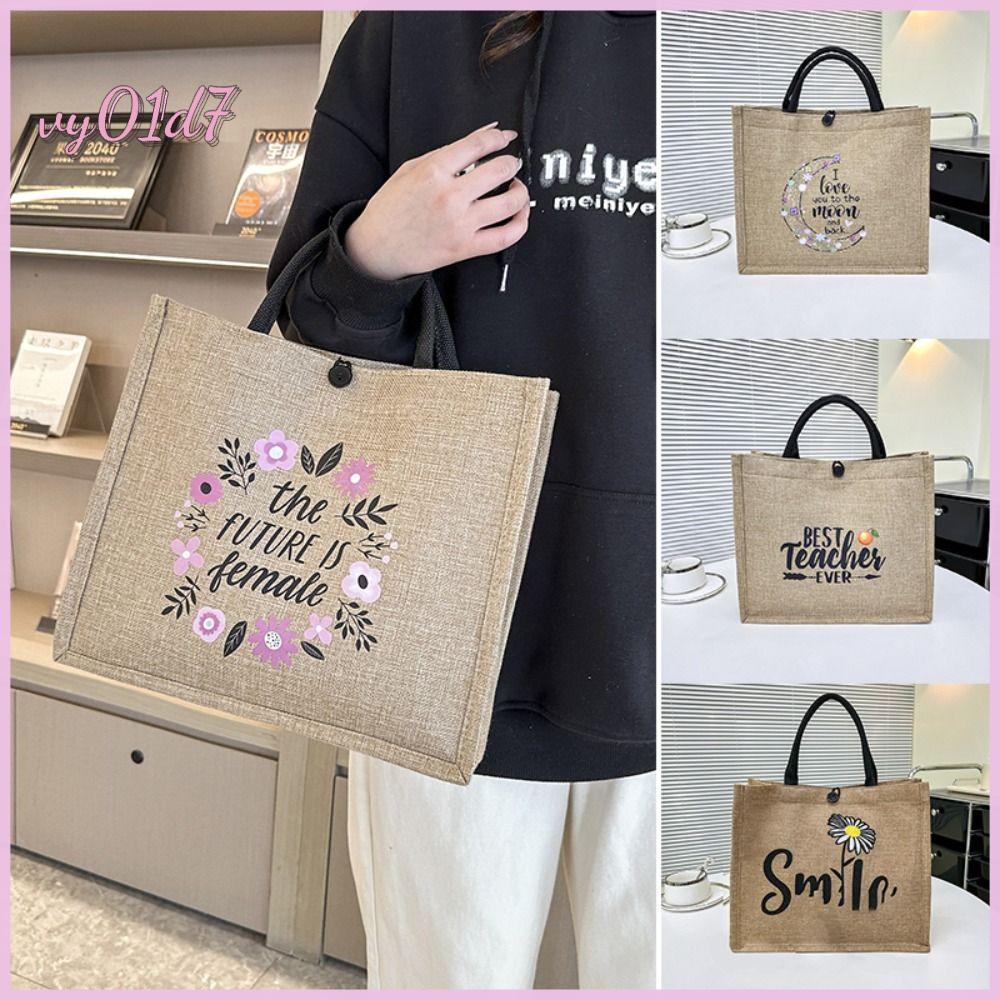 HKKFNQ In chữ Túi Tote Vải lanh Tái sử dụng Sức chứa lớn Túi xách đi biển Thường ngày Tay cầm trên Túi mua sắm