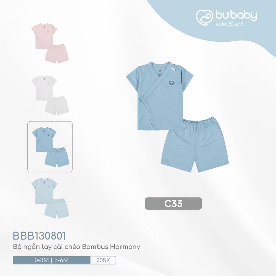 Bubaby - Bộ ngắn tay cài chéo Bambus Bubaby, co giãn dễ thoải mái cho bé vận động, nhiều màu sắc/kích cỡ - BNT273002