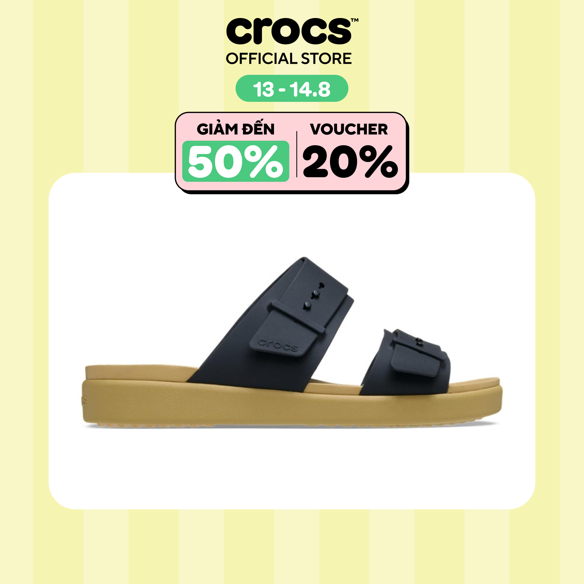 Dép Xăng Đan Nữ Crocs Brooklyn Buckle Low Low - Black/Tan - 211215-00W