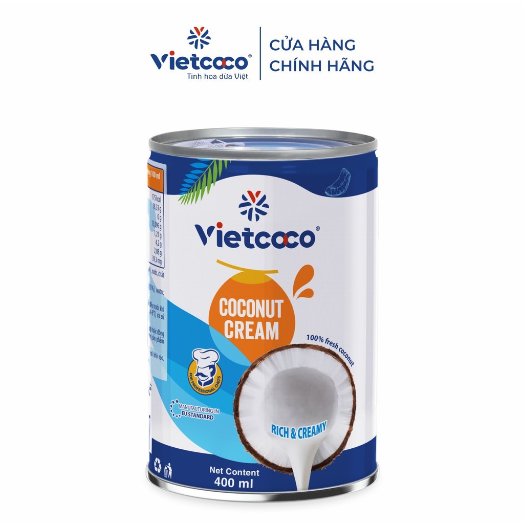 Nước Cốt Dừa Tươi VietCoCo Hộp/Lon 400ml – Nguyên Chất Từ Dừa Tươi, Thơm Béo Tự Nhiên, Dùng Nấu Ăn & Làm Bánh