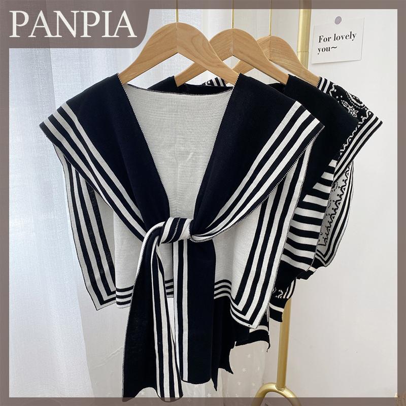  PANPIA Hàn Quốc Phong Cách Thời Trang Dệt Kim Khăn Choàng Áo Sơ Mi Vai Sọc Giả Cổ Áo Phong Cách Retro Khăn Phụ Kiện Nữ 