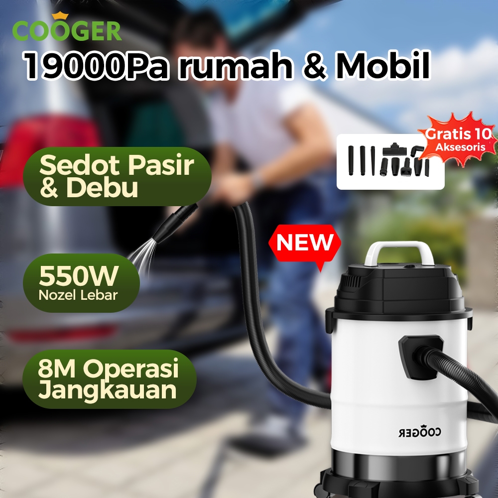 COOGER Vacuum Cleaner Wet & Dry 18L Serbaguna – Penyedot Debu Mobil & Rumah, Anti Karat, Kabel Panjang 8M, Portable & Kuat Harga 899,000 rupiah*Gratis Ongkir