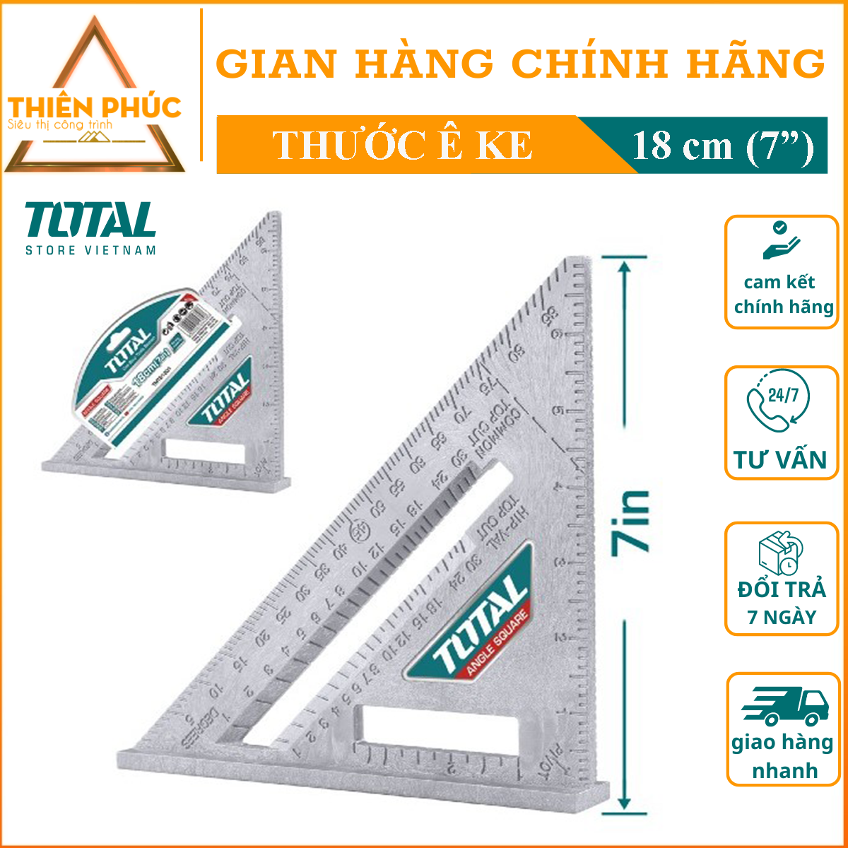 Thước ê ke TOTAL TMT61201 - Thước ke góc vuông 180mm TOTAL TMT61212