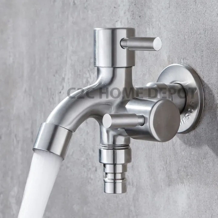 Vòi nước đôi 2 đầu ra, vòi nước đôi chia 2 đầu van cổng xả độc lập thông minh