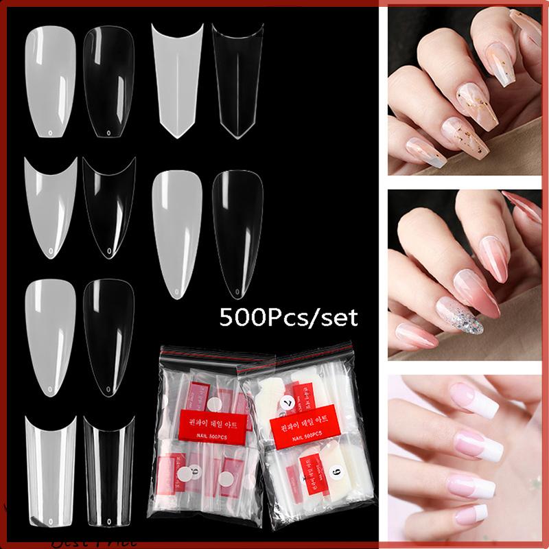[Mecola] Free shipping 500Pcs Rõ Ràng Pháp Giả Acrylic Móng Tay Nghệ Thuật Mẹo UV Gel Giả Công Cụ Làm Móng Tay