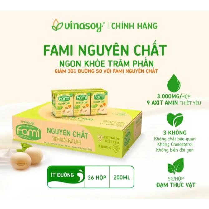 Sữa đậu nành Fami Nguyên chất (36 hộp x 200ml)