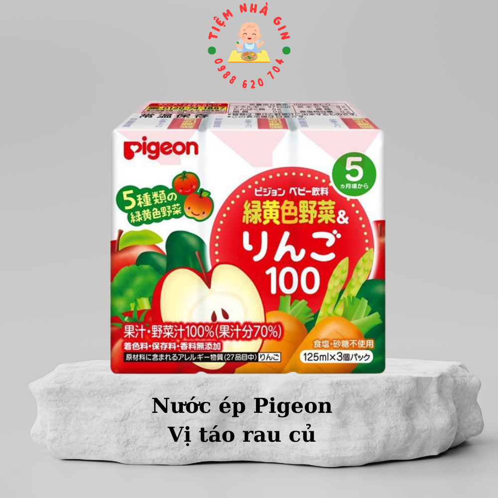 Nước ép hoa quả Pigeon vị táo, rau xanh 125mlx3 hộp