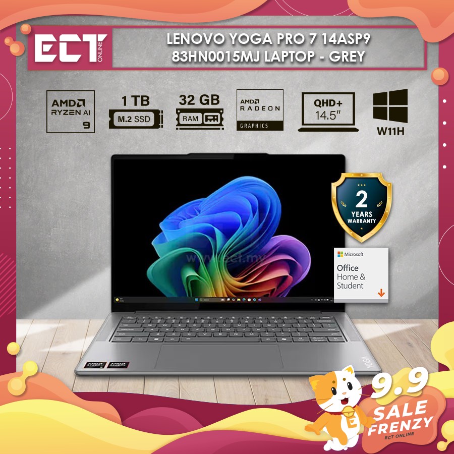 Lenovo Yoga Pro 7 14ASP9 83HN0015MJ Laptop (Ryzen AI 9 365 5GHz,32GB D5,1TB SSD,ATI,W11,14.5" 2.8K 120Hz,HS21) - Grey