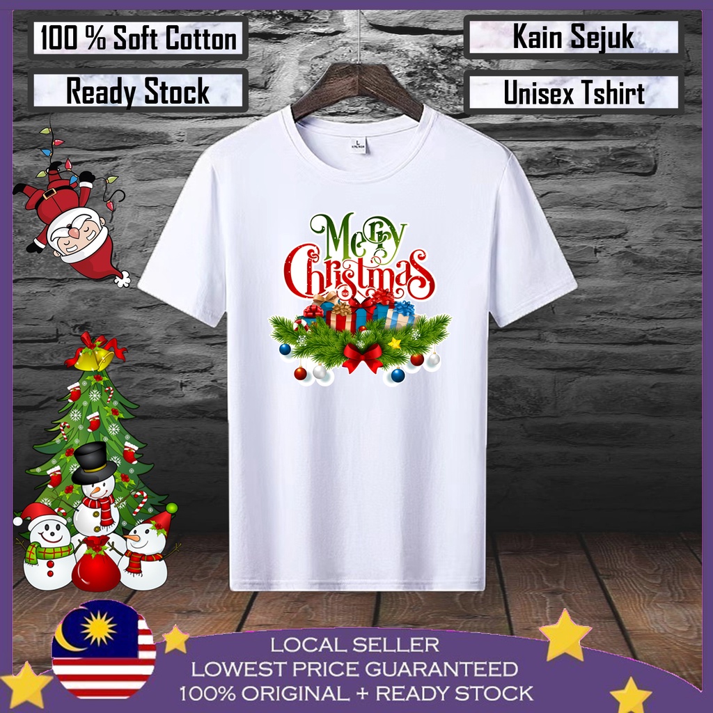 Premium Cotton Merry Christmas Baju Unisex 100% Cotton Men T shirt Baju T shirt Lelaki Baju perempuan Christmas Tshirt ราคา  1,294 บาท*ส่งฟรี