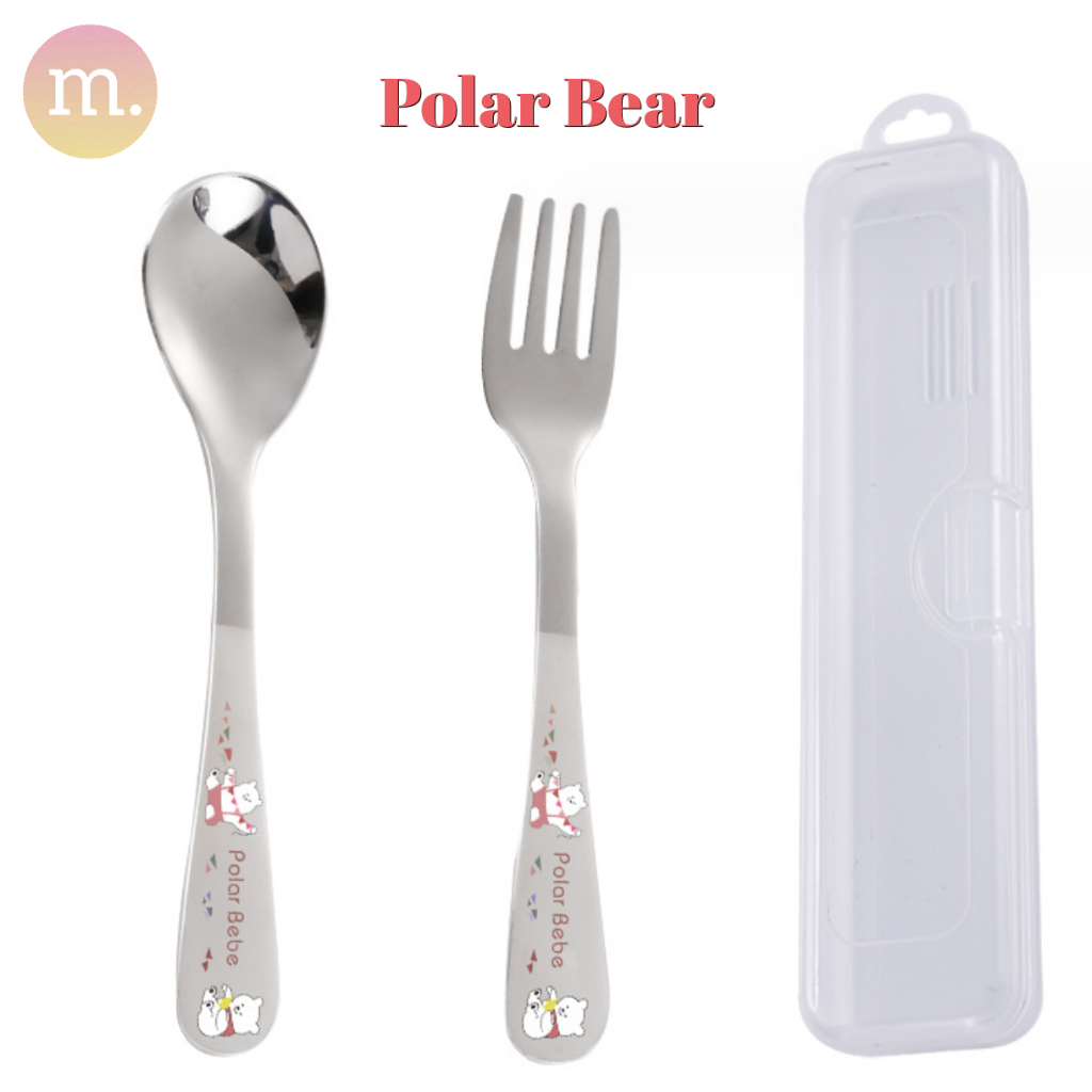 kids High Quality Food Grade Stainless Steel Fork And Spoon Set With Storage Box