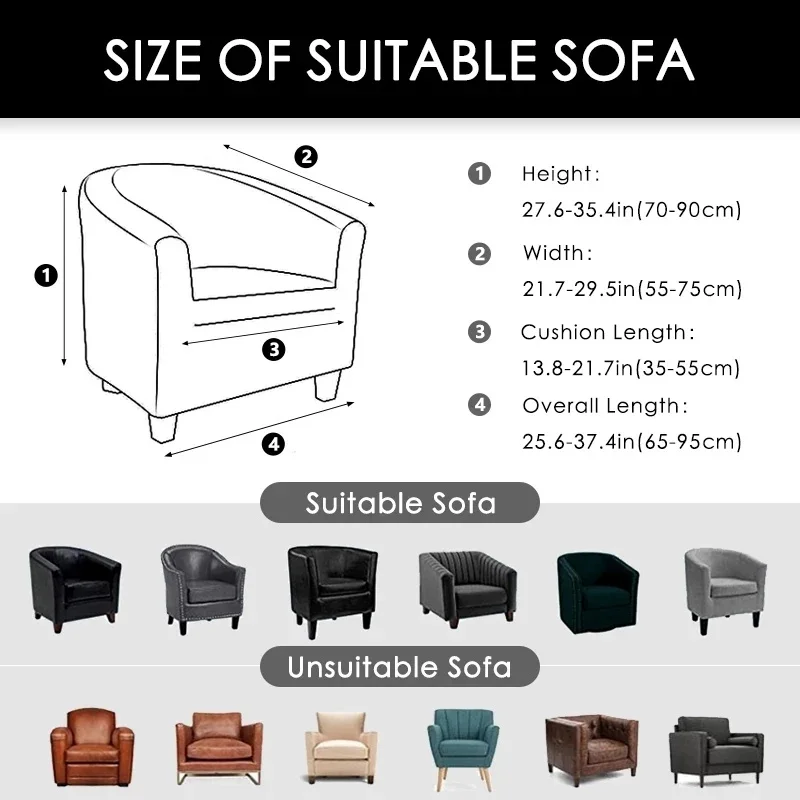 (DD-bedclothes) Jacquard Club Armchair Cover Elastic Bath Tub Chair Covers Stretch Single Club Sofa Slipcovers for Living Room Bar Counter Home