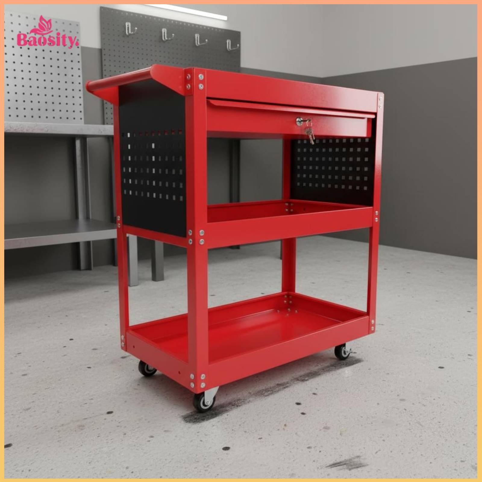 Baosity Thickened Steel Plate 3-Tier Tool Cart High Load Capacity 3 Tier Rolling Tool Cart Multi-Functional Workshop Equipment for Mechanics, Artists Giá 4,089,645 Đồng*Miễn phí vận chuyển